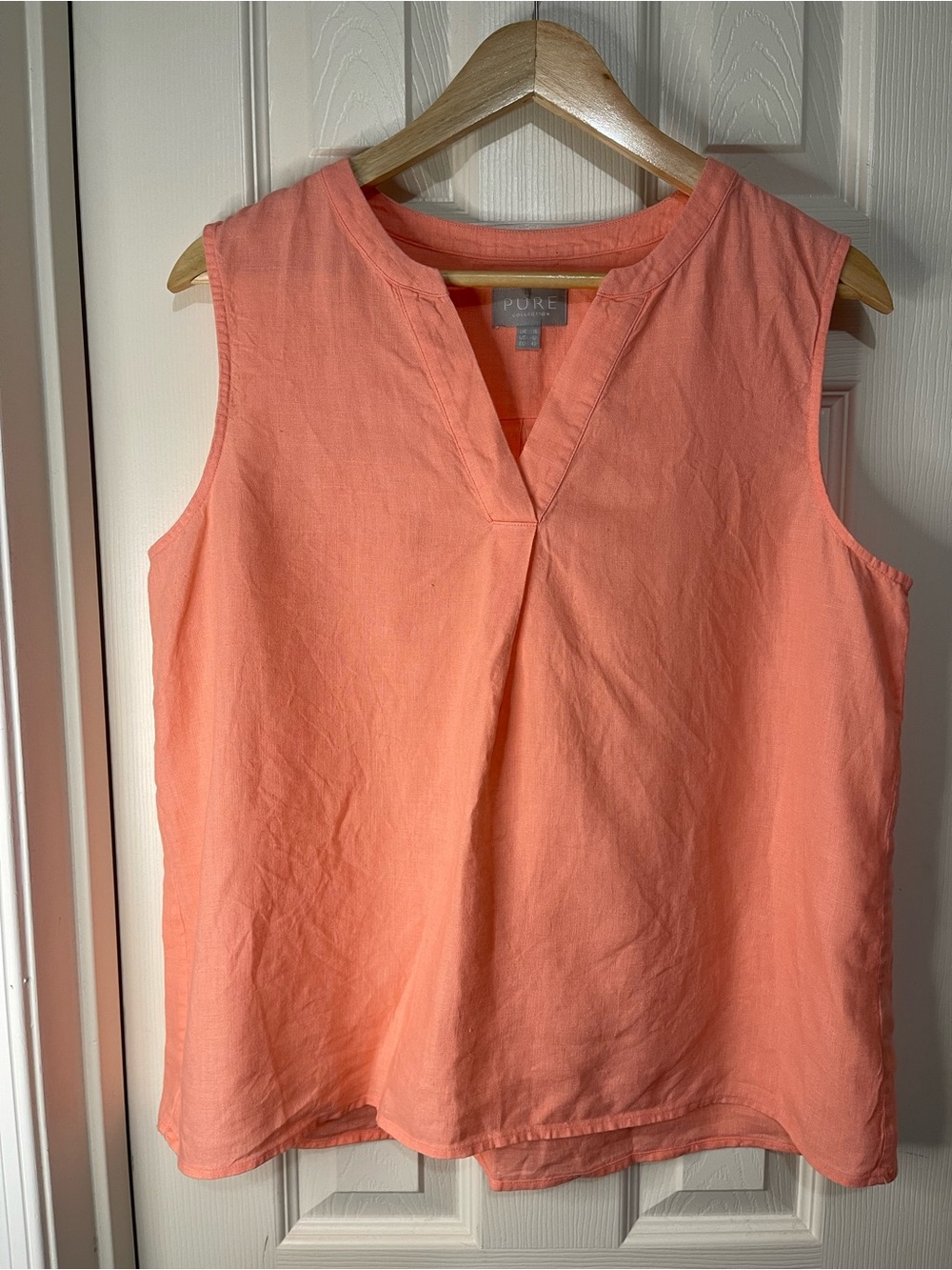 Pure Collection Coral V-Neck Lagenlook 100% Linen Breathable Tank Top size 12